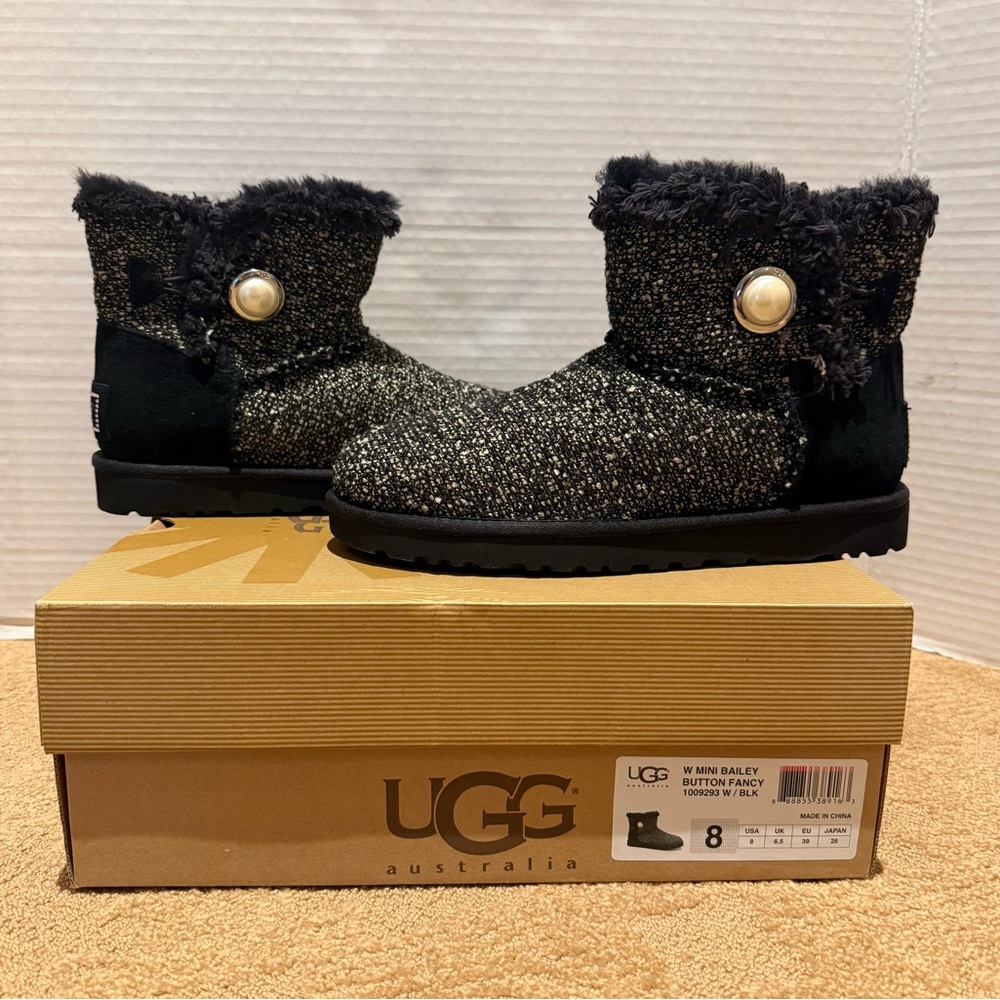 UGG Black and Gray Knit Bailey Button Boots